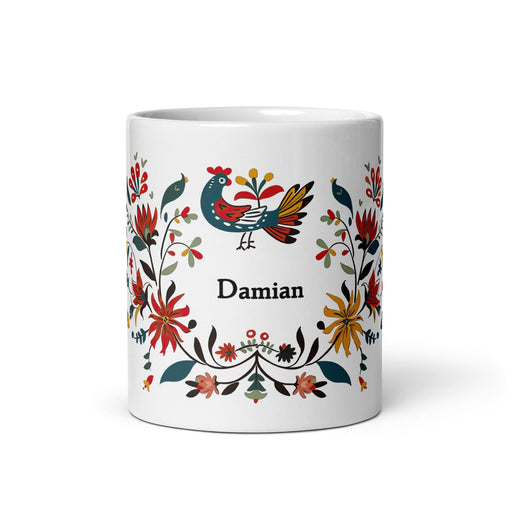 Damian Exclusive Name Art Piece Home Office Work Coffee Mug Mexican Spanish Pride Gift Cup One-Of-A-Kind Calligraphy White Glossy Mug | D15 Mexicada