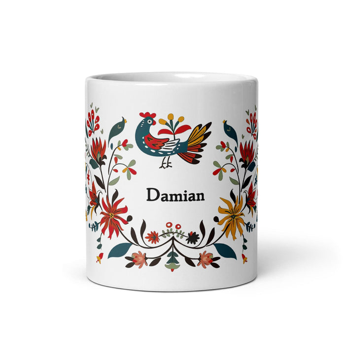 Damian Exclusive Name Art Piece Home Office Work Coffee Mug Mexican Spanish Pride Gift Cup One-Of-A-Kind Calligraphy White Glossy Mug | D15 Mexicada