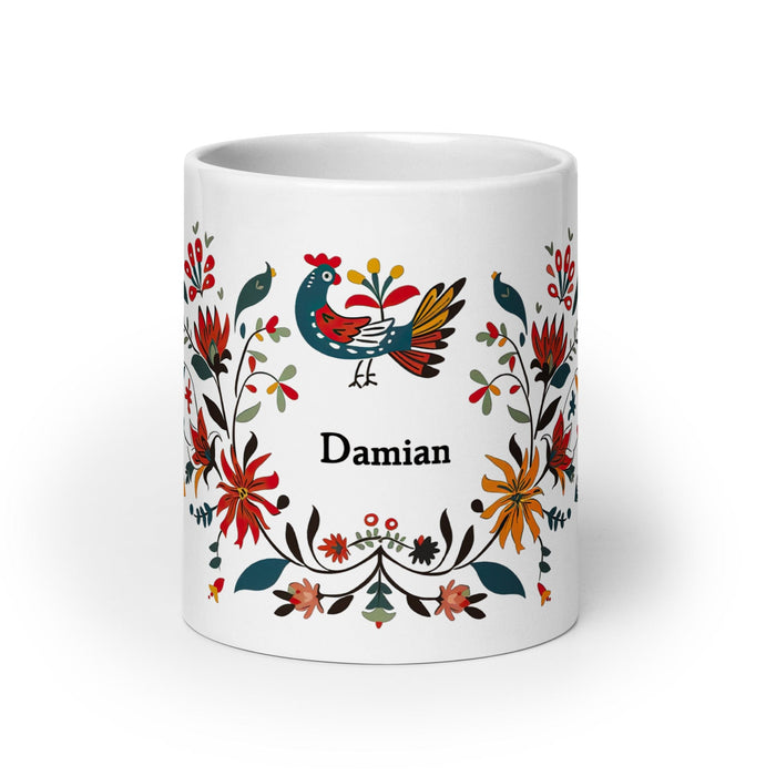 Damian Exclusive Name Art Piece Home Office Work Coffee Mug Mexican Spanish Pride Gift Cup One-Of-A-Kind Calligraphy White Glossy Mug | D15 Mexicada