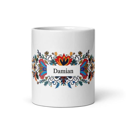 Damian Exclusive Name Art Piece Home Office Work Coffee Mug Mexican Spanish Pride Gift Cup One-Of-A-Kind Calligraphy White Glossy Mug | D15 Mexicada