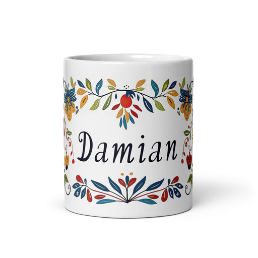 Damian Exclusive Name Art Piece Home Office Work Coffee Mug Mexican Spanish Pride Gift Cup One-Of-A-Kind Calligraphy White Glossy Mug | D16 Mexicada