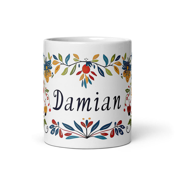 Damian Exclusive Name Art Piece Home Office Work Coffee Mug Mexican Spanish Pride Gift Cup One-Of-A-Kind Calligraphy White Glossy Mug | D16 Mexicada