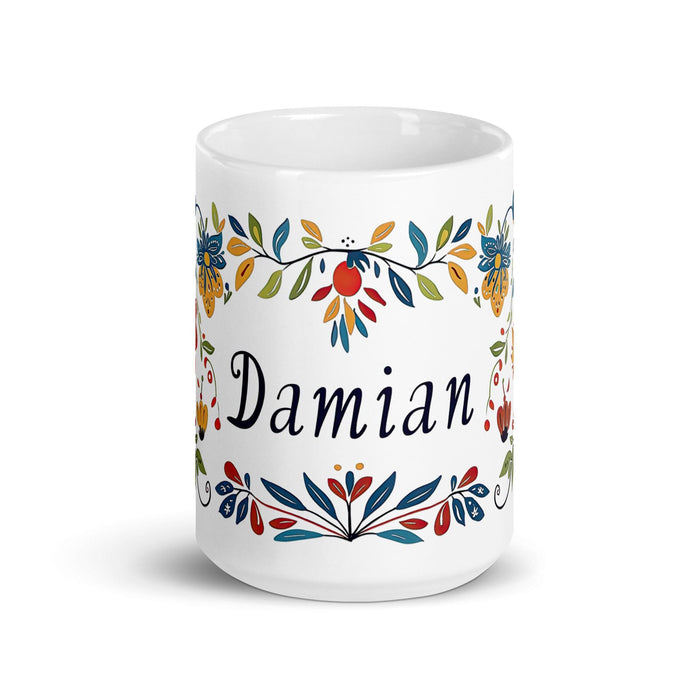 Damian Exclusive Name Art Piece Home Office Work Coffee Mug Mexican Spanish Pride Gift Cup One-Of-A-Kind Calligraphy White Glossy Mug | D16 Mexicada