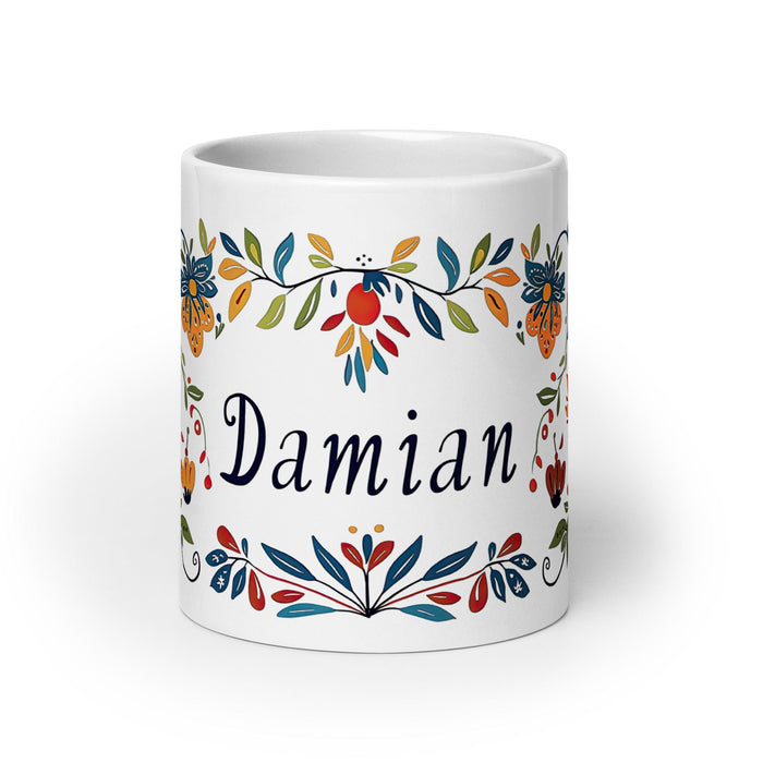 Damian Exclusive Name Art Piece Home Office Work Coffee Mug Mexican Spanish Pride Gift Cup One-Of-A-Kind Calligraphy White Glossy Mug | D16 Mexicada