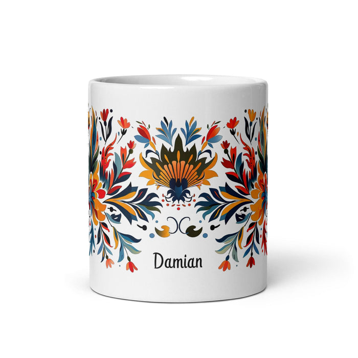 Damian Exclusive Name Art Piece Home Office Work Coffee Mug Mexican Spanish Pride Gift Cup One-Of-A-Kind Calligraphy White Glossy Mug | D16 Mexicada