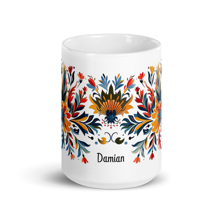 Damian Exclusive Name Art Piece Home Office Work Coffee Mug Mexican Spanish Pride Gift Cup One-Of-A-Kind Calligraphy White Glossy Mug | D16 Mexicada