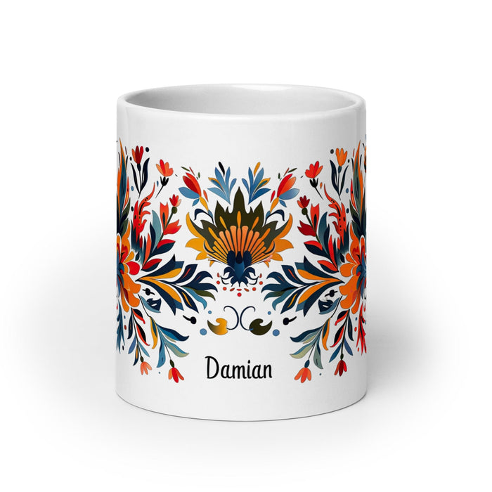 Damian Exclusive Name Art Piece Home Office Work Coffee Mug Mexican Spanish Pride Gift Cup One-Of-A-Kind Calligraphy White Glossy Mug | D16 Mexicada