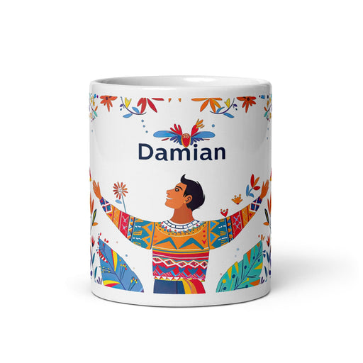 Damian Exclusive Name Art Piece Home Office Work Coffee Mug Mexican Spanish Pride Gift Cup One-Of-A-Kind Calligraphy White Glossy Mug | D17 Mexicada