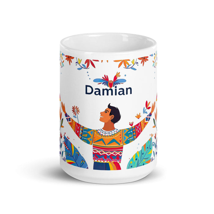 Damian Exclusive Name Art Piece Home Office Work Coffee Mug Mexican Spanish Pride Gift Cup One-Of-A-Kind Calligraphy White Glossy Mug | D17 Mexicada