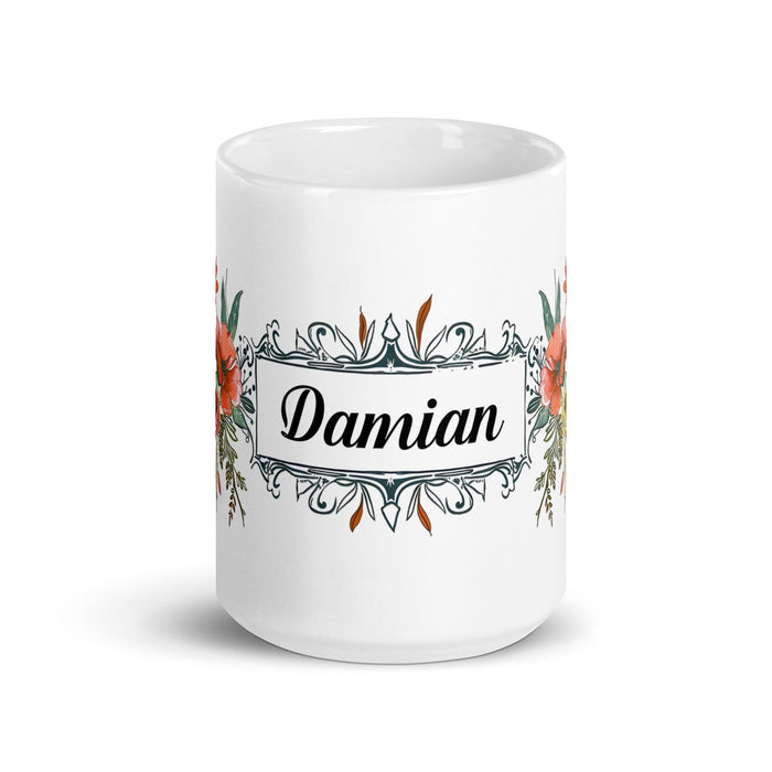 Damian Exclusive Name Art Piece Home Office Work Coffee Mug Mexican Spanish Pride Gift Cup One-Of-A-Kind Calligraphy White Glossy Mug | D17 Mexicada