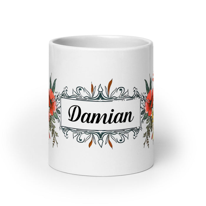 Damian Exclusive Name Art Piece Home Office Work Coffee Mug Mexican Spanish Pride Gift Cup One-Of-A-Kind Calligraphy White Glossy Mug | D17 Mexicada