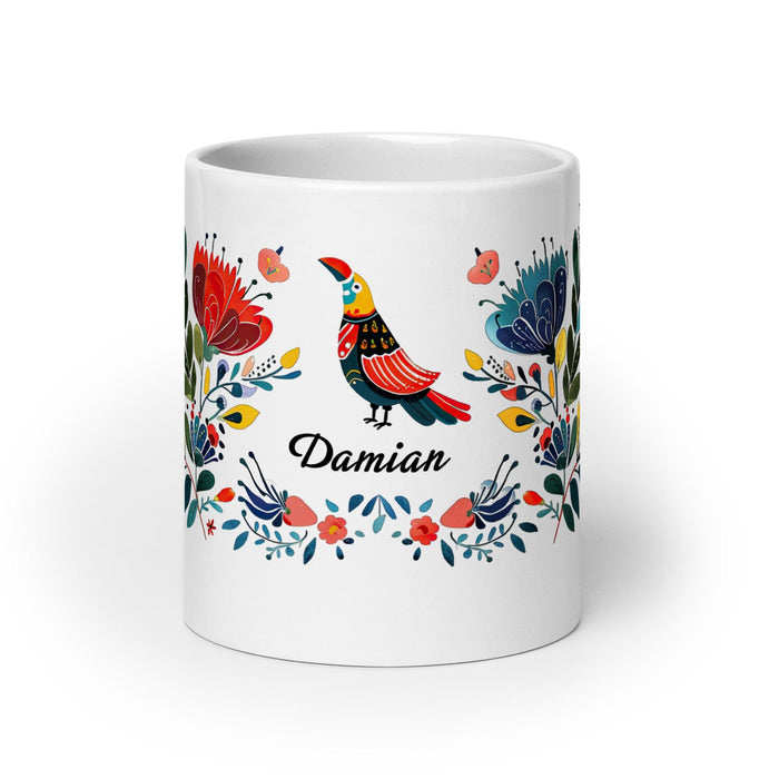 Damian Exclusive Name Art Piece Home Office Work Coffee Mug Mexican Spanish Pride Gift Cup One-Of-A-Kind Calligraphy White Glossy Mug | D18 Mexicada