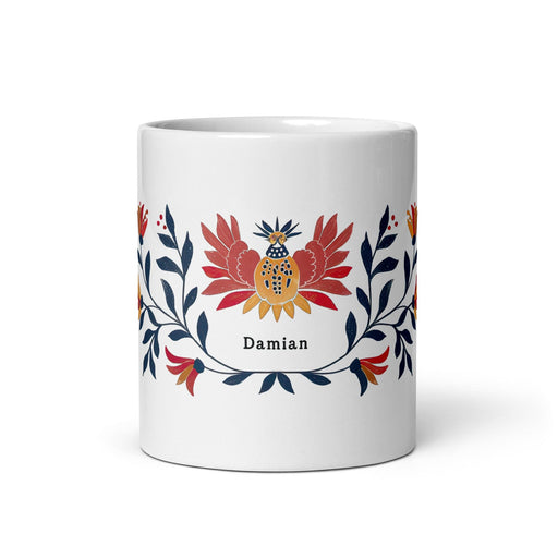 Damian Exclusive Name Art Piece Home Office Work Coffee Mug Mexican Spanish Pride Gift Cup One-Of-A-Kind Calligraphy White Glossy Mug | D19 Mexicada