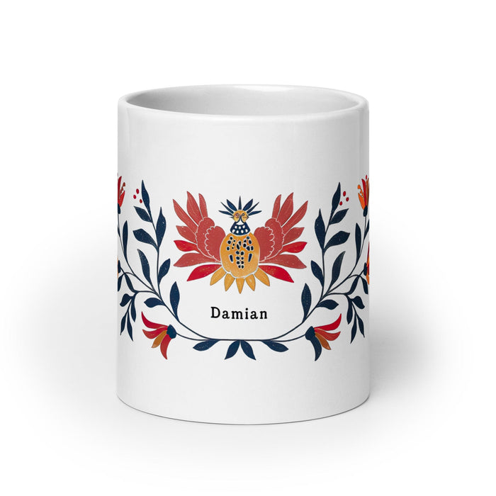 Damian Exclusive Name Art Piece Home Office Work Coffee Mug Mexican Spanish Pride Gift Cup One-Of-A-Kind Calligraphy White Glossy Mug | D19 Mexicada