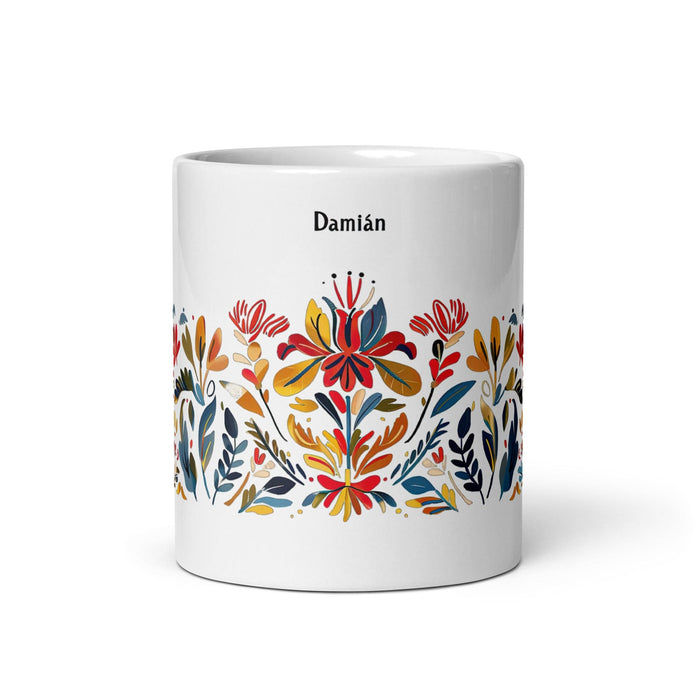 Damian Exclusive Name Art Piece Home Office Work Coffee Mug Mexican Spanish Pride Gift Cup One-Of-A-Kind Calligraphy White Glossy Mug | D2 Mexicada