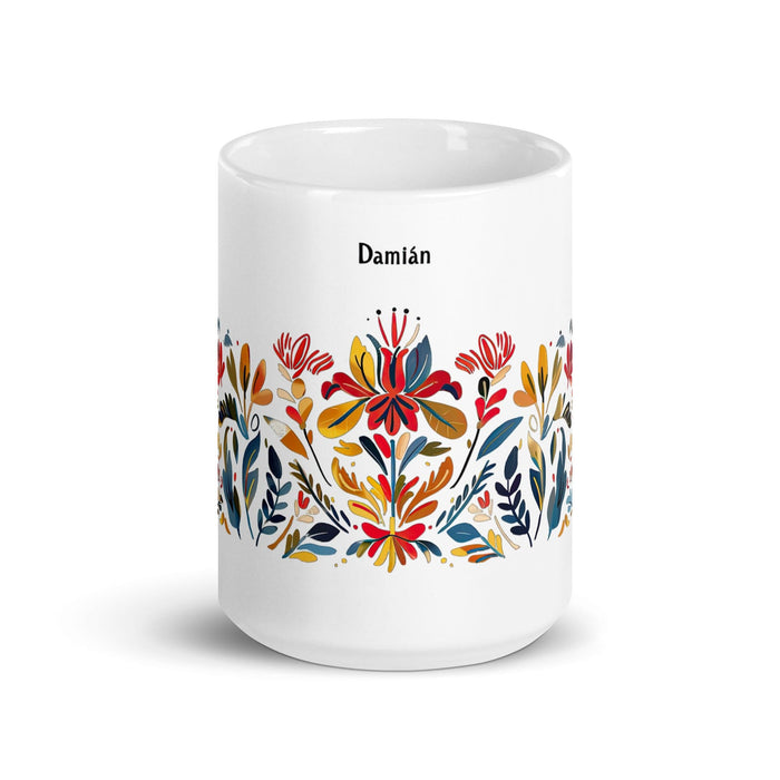 Damian Exclusive Name Art Piece Home Office Work Coffee Mug Mexican Spanish Pride Gift Cup One-Of-A-Kind Calligraphy White Glossy Mug | D2 Mexicada