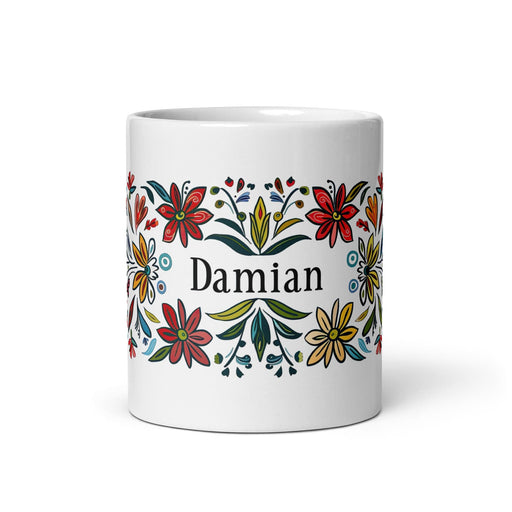 Damian Exclusive Name Art Piece Home Office Work Coffee Mug Mexican Spanish Pride Gift Cup One-Of-A-Kind Calligraphy White Glossy Mug | D2 Mexicada