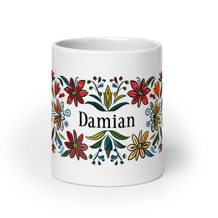 Damian Exclusive Name Art Piece Home Office Work Coffee Mug Mexican Spanish Pride Gift Cup One-Of-A-Kind Calligraphy White Glossy Mug | D2 Mexicada