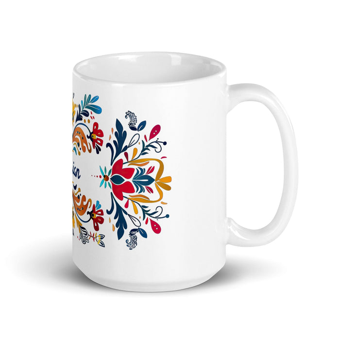 Damian Exclusive Name Art Piece Home Office Work Coffee Mug Mexican Spanish Pride Gift Cup One-Of-A-Kind Calligraphy White Glossy Mug | D3 Mexicada 15 oz