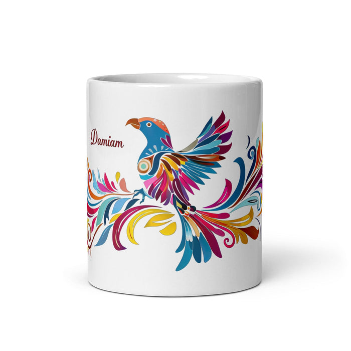 Damian Exclusive Name Art Piece Home Office Work Coffee Mug Mexican Spanish Pride Gift Cup One-Of-A-Kind Calligraphy White Glossy Mug | D3 Mexicada