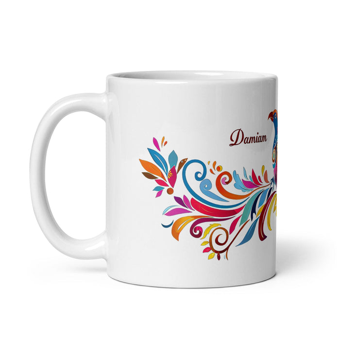 Damian Exclusive Name Art Piece Home Office Work Coffee Mug Mexican Spanish Pride Gift Cup One-Of-A-Kind Calligraphy White Glossy Mug | D3 Mexicada