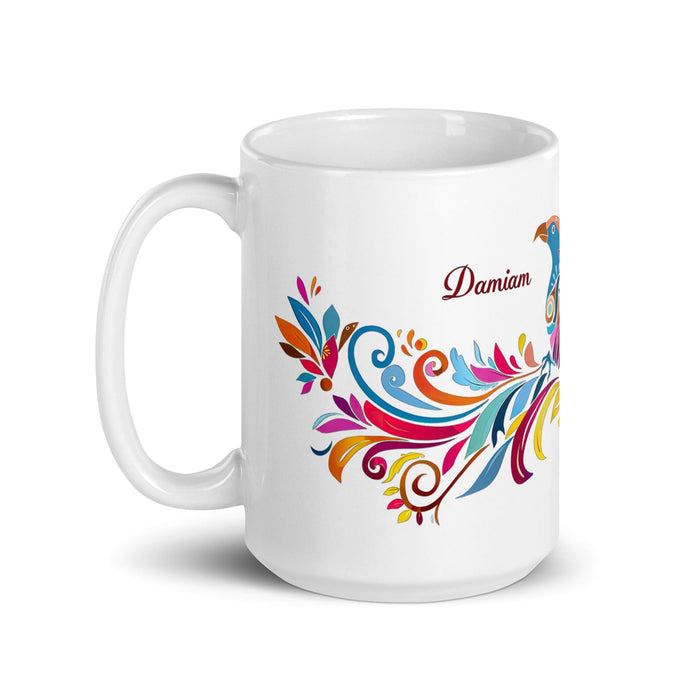 Damian Exclusive Name Art Piece Home Office Work Coffee Mug Mexican Spanish Pride Gift Cup One-Of-A-Kind Calligraphy White Glossy Mug | D3 Mexicada