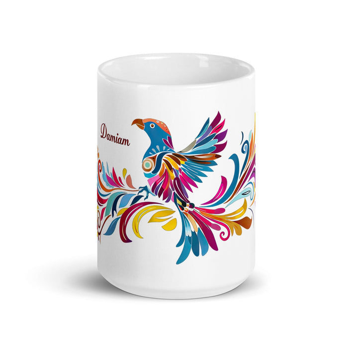 Damian Exclusive Name Art Piece Home Office Work Coffee Mug Mexican Spanish Pride Gift Cup One-Of-A-Kind Calligraphy White Glossy Mug | D3 Mexicada