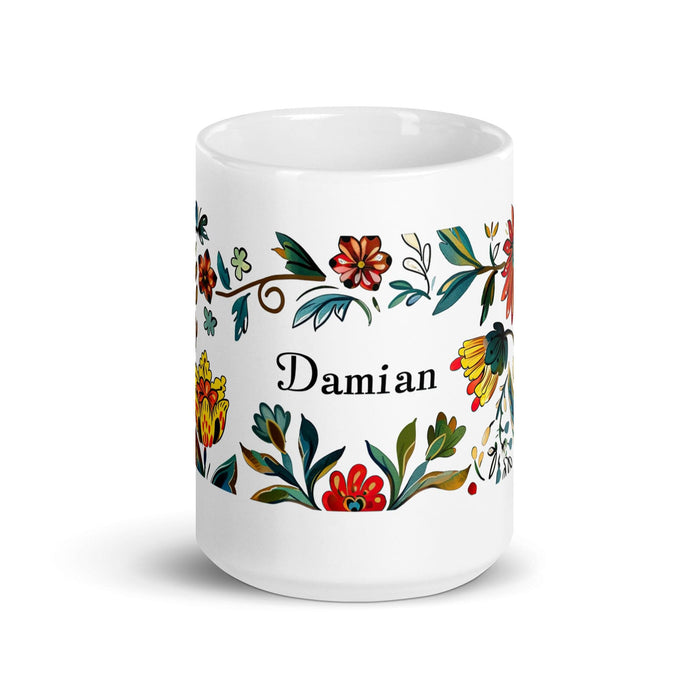 Damian Exclusive Name Art Piece Home Office Work Coffee Mug Mexican Spanish Pride Gift Cup One-Of-A-Kind Calligraphy White Glossy Mug | D4 Mexicada