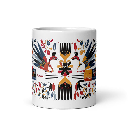 Damian Exclusive Name Art Piece Home Office Work Coffee Mug Mexican Spanish Pride Gift Cup One-Of-A-Kind Calligraphy White Glossy Mug | D5 Mexicada