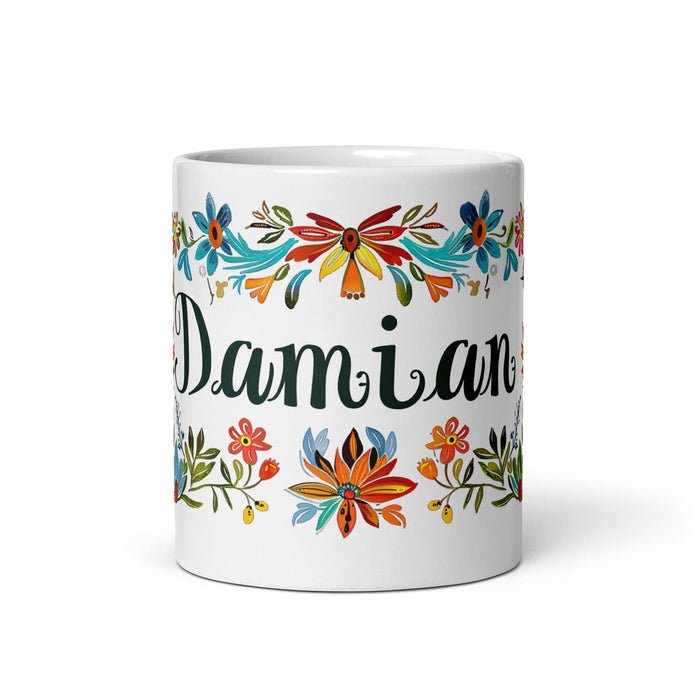 Damian Exclusive Name Art Piece Home Office Work Coffee Mug Mexican Spanish Pride Gift Cup One-Of-A-Kind Calligraphy White Glossy Mug | D5 Mexicada