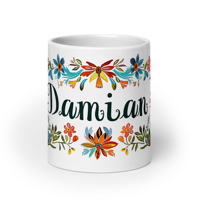 Damian Exclusive Name Art Piece Home Office Work Coffee Mug Mexican Spanish Pride Gift Cup One-Of-A-Kind Calligraphy White Glossy Mug | D5 Mexicada