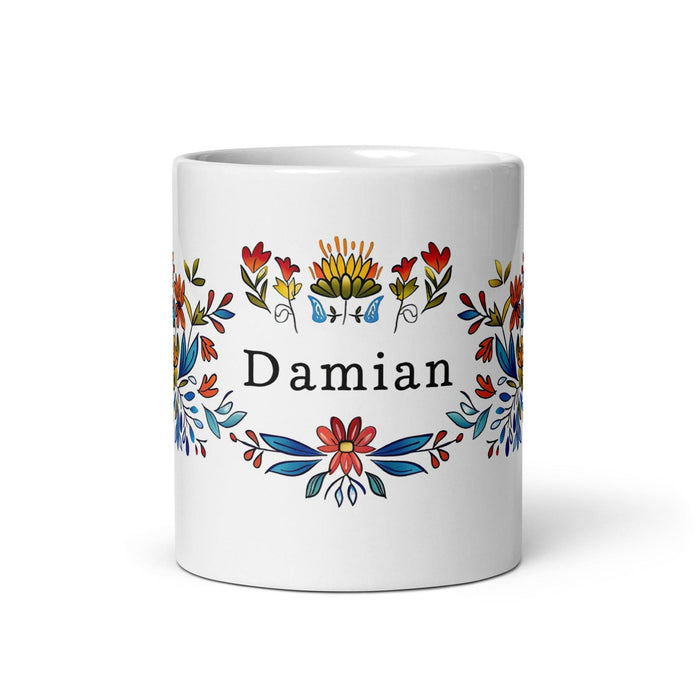 Damian Exclusive Name Art Piece Home Office Work Coffee Mug Mexican Spanish Pride Gift Cup One-Of-A-Kind Calligraphy White Glossy Mug | D6 Mexicada