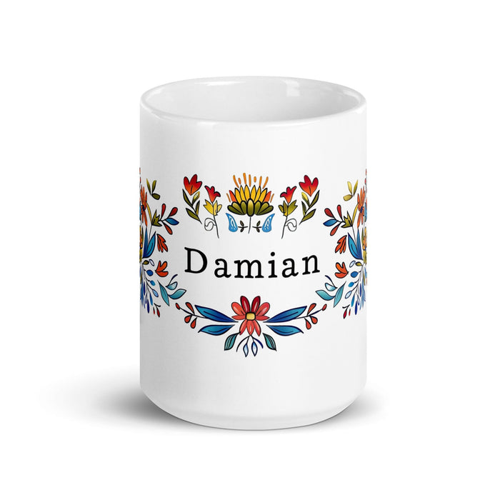 Damian Exclusive Name Art Piece Home Office Work Coffee Mug Mexican Spanish Pride Gift Cup One-Of-A-Kind Calligraphy White Glossy Mug | D6 Mexicada