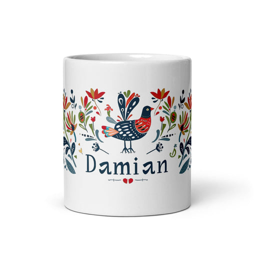 Damian Exclusive Name Art Piece Home Office Work Coffee Mug Mexican Spanish Pride Gift Cup One-Of-A-Kind Calligraphy White Glossy Mug | D7 Mexicada