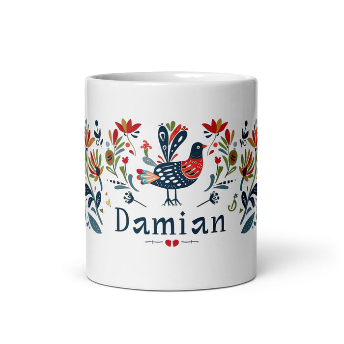 Damian Exclusive Name Art Piece Home Office Work Coffee Mug Mexican Spanish Pride Gift Cup One-Of-A-Kind Calligraphy White Glossy Mug | D7 Mexicada