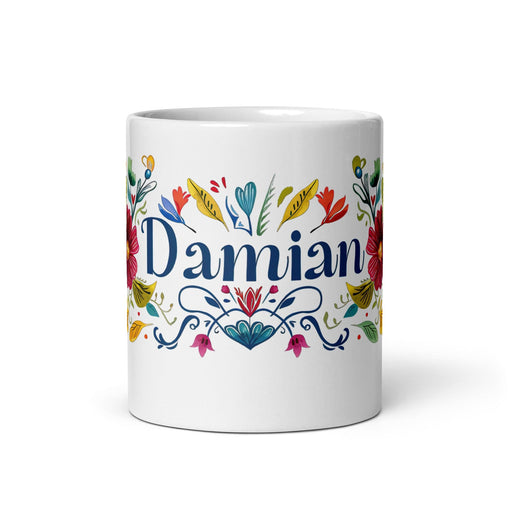 Damian Exclusive Name Art Piece Home Office Work Coffee Mug Mexican Spanish Pride Gift Cup One-Of-A-Kind Calligraphy White Glossy Mug | D7 Mexicada