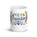 Damian Exclusive Name Art Piece Home Office Work Coffee Mug Mexican Spanish Pride Gift Cup One-Of-A-Kind Calligraphy White Glossy Mug | D7 Mexicada