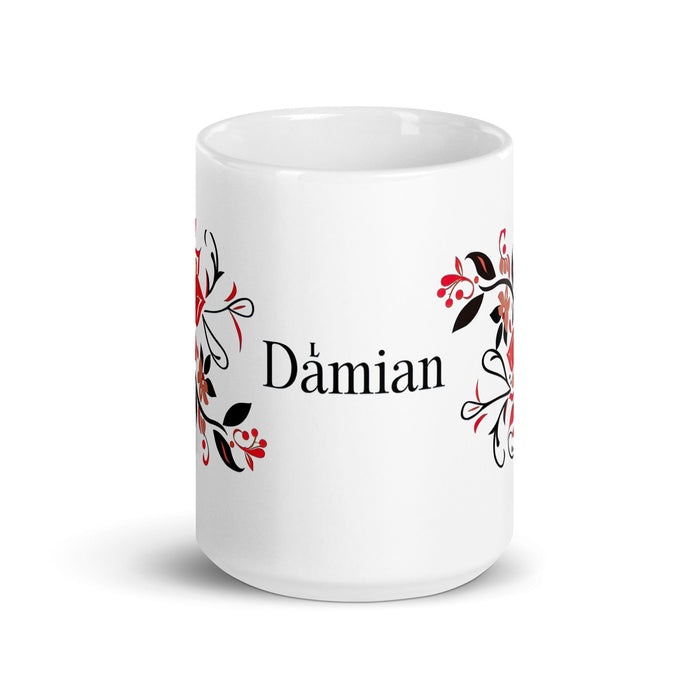 Damian Exclusive Name Art Piece Home Office Work Coffee Mug Mexican Spanish Pride Gift Cup One-Of-A-Kind Calligraphy White Glossy Mug | D8 Mexicada