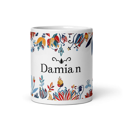 Damian Exclusive Name Art Piece Home Office Work Coffee Mug Mexican Spanish Pride Gift Cup One-Of-A-Kind Calligraphy White Glossy Mug | D8 Mexicada