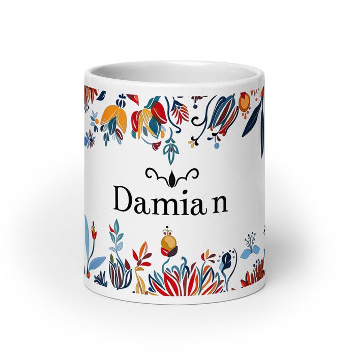 Damian Exclusive Name Art Piece Home Office Work Coffee Mug Mexican Spanish Pride Gift Cup One-Of-A-Kind Calligraphy White Glossy Mug | D8 Mexicada