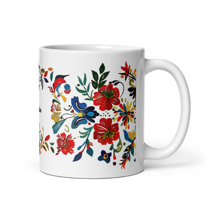 Damian Exclusive Name Art Piece Home Office Work Coffee Mug Mexican Spanish Pride Gift Cup One-Of-A-Kind Calligraphy White Glossy Mug | D9 Mexicada 11 oz