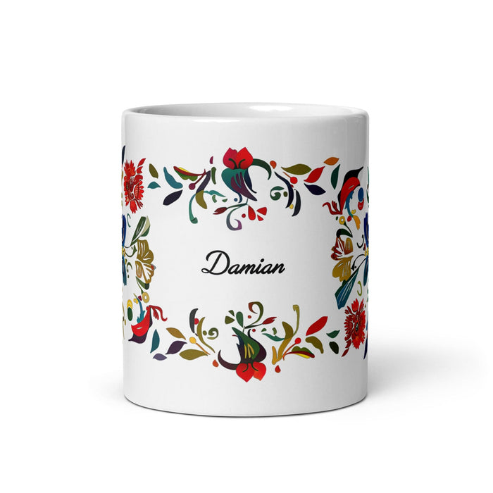 Damian Exclusive Name Art Piece Home Office Work Coffee Mug Mexican Spanish Pride Gift Cup One-Of-A-Kind Calligraphy White Glossy Mug | D9 Mexicada