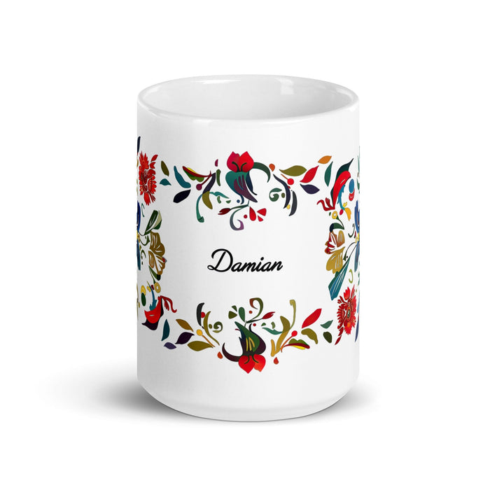 Damian Exclusive Name Art Piece Home Office Work Coffee Mug Mexican Spanish Pride Gift Cup One-Of-A-Kind Calligraphy White Glossy Mug | D9 Mexicada