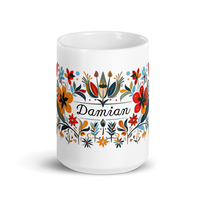 Damian Exclusive Name Art Piece Home Office Work Coffee Mug Mexican Spanish Pride Gift Cup One-Of-A-Kind Calligraphy White Glossy Mug | D9 Mexicada