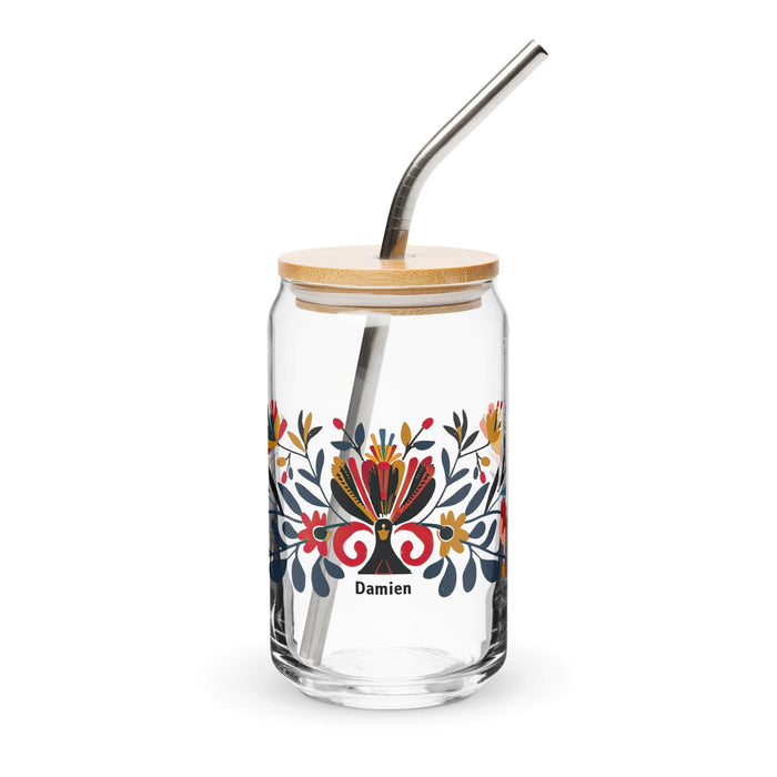 Damien Exclusive Name Art Piece Can-Shaped Glass Home Office Work Mexican Spanish Pride Gift Cup One-Of-A-Kind Calligraphy Glass | D2 Mexicada 16 oz With Lid & Straw