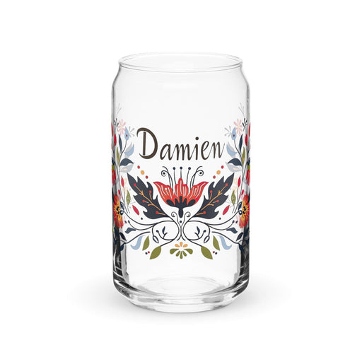 Damien Exclusive Name Art Piece Can-Shaped Glass Home Office Work Mexican Spanish Pride Gift Cup One-Of-A-Kind Calligraphy Glass | D3 Mexicada 16 oz (No Lid No Straw)