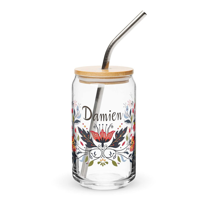 Damien Exclusive Name Art Piece Can-Shaped Glass Home Office Work Mexican Spanish Pride Gift Cup One-Of-A-Kind Calligraphy Glass | D3 Mexicada 16 oz With Lid & Straw