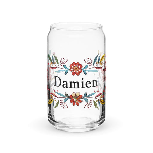 Damien Exclusive Name Art Piece Can-Shaped Glass Home Office Work Mexican Spanish Pride Gift Cup One-Of-A-Kind Calligraphy Glass | D4 Mexicada 16 oz