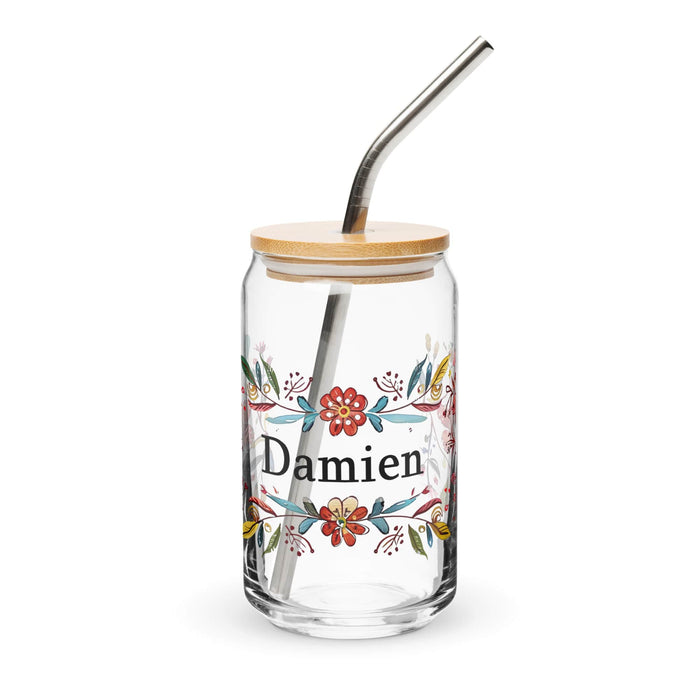 Damien Exclusive Name Art Piece Can-Shaped Glass Home Office Work Mexican Spanish Pride Gift Cup One-Of-A-Kind Calligraphy Glass | D4 Mexicada 16 oz With Lid & Straw