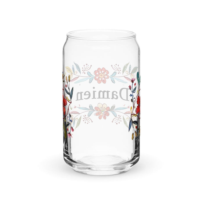 Damien Exclusive Name Art Piece Can-Shaped Glass Home Office Work Mexican Spanish Pride Gift Cup One-Of-A-Kind Calligraphy Glass | D4 Mexicada